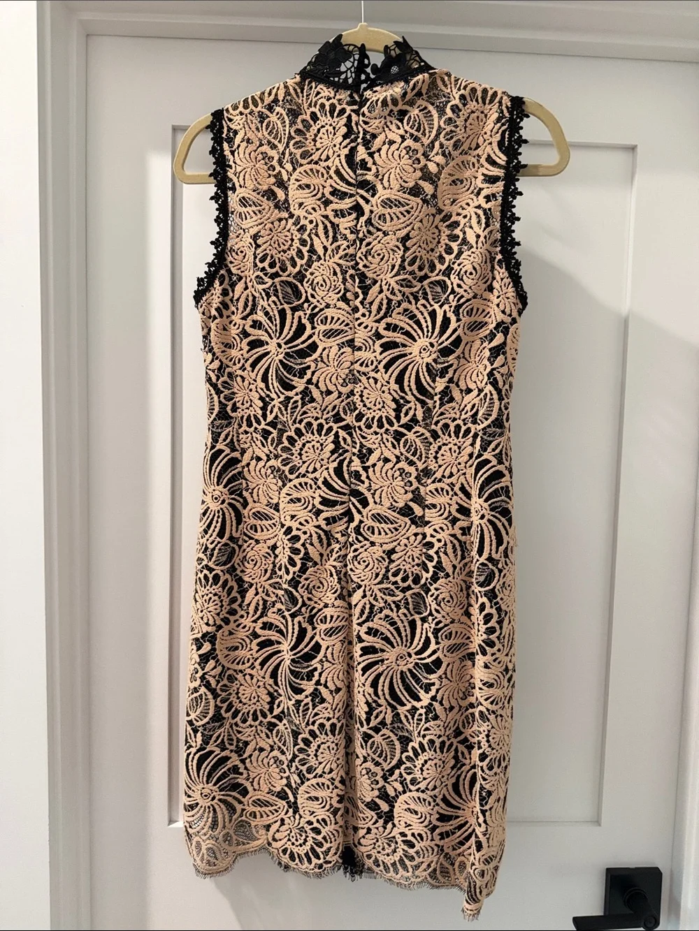Nanette Lepore Sleeveless Black and Blush Lace Shift Dress (bw)